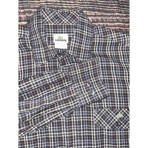 Lacoste Button Down Shirt Mens Size 40 Large Multicolor Plaid  2 Pocket Logo